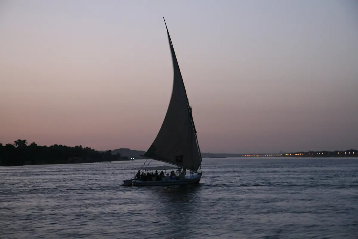 A felucca at dusk on the Nile at Aswan