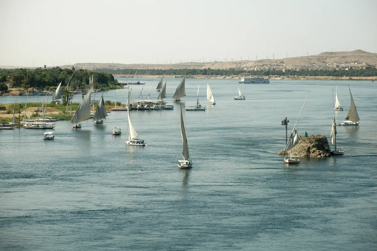 Feluccas sailing on the Nile at Aswan