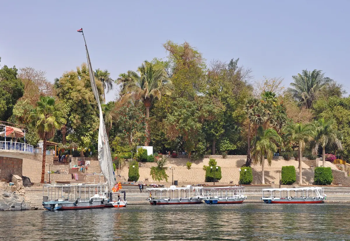 Kitchener's Island with palms and a felucca