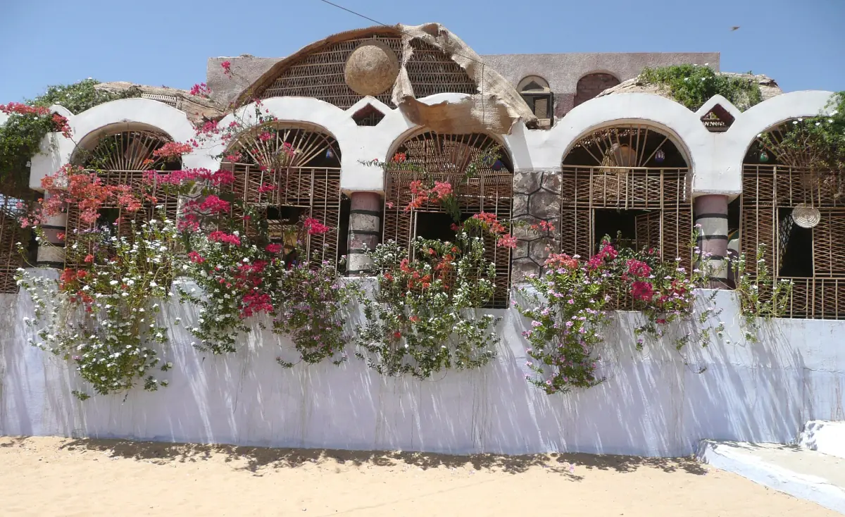 Arched Nubian house front with flowers