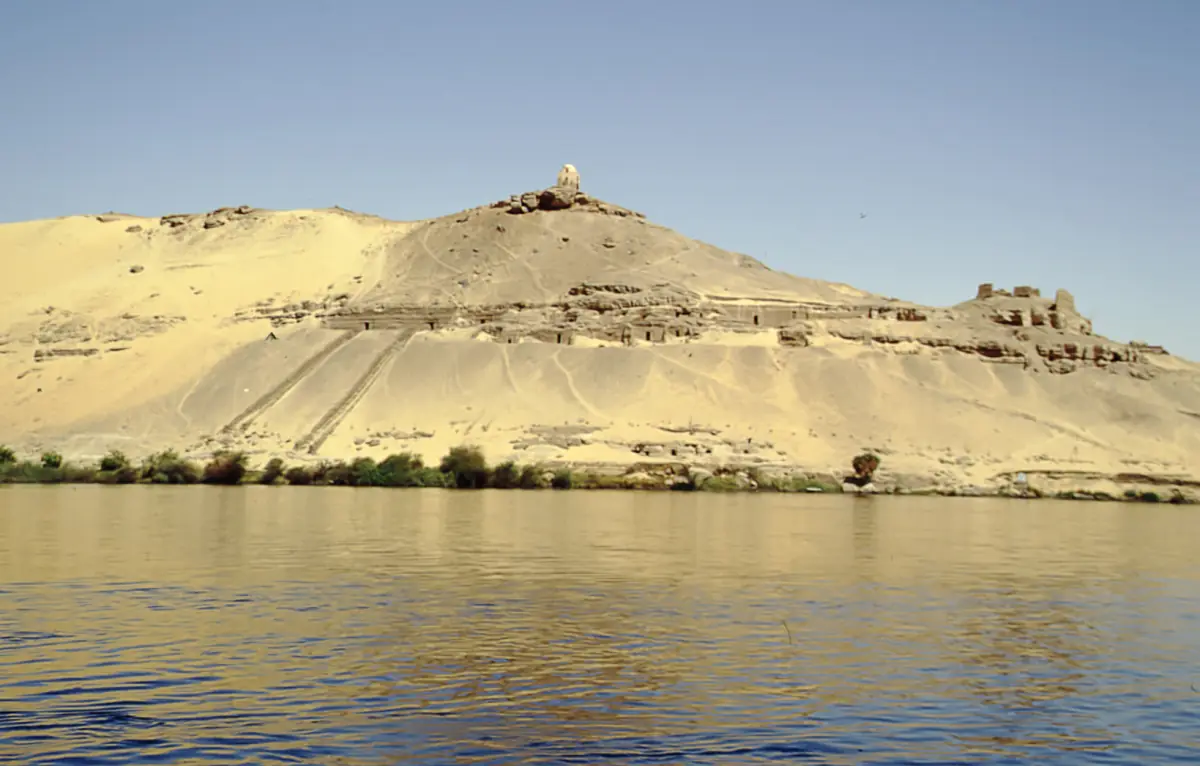 The hillside of the Tombs of the Nobles above the Nile